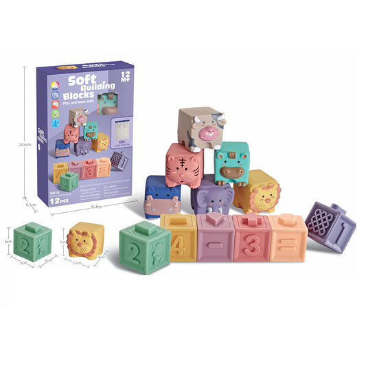 12pc Soft Building Blocks Animals