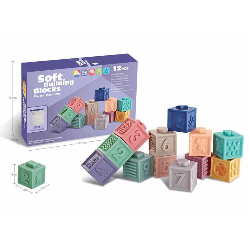 12pc Soft Building Blocks Animals