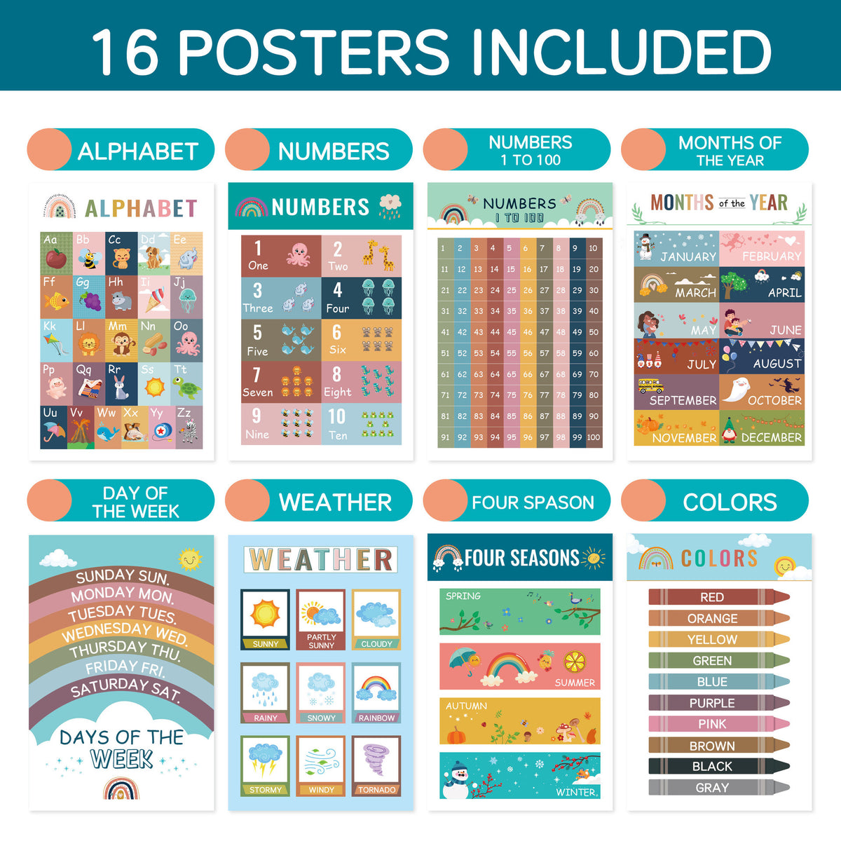 16pc Posters Boho