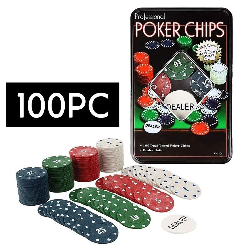 Poker Chips Metal Tin Box with 2 Cards Deck
