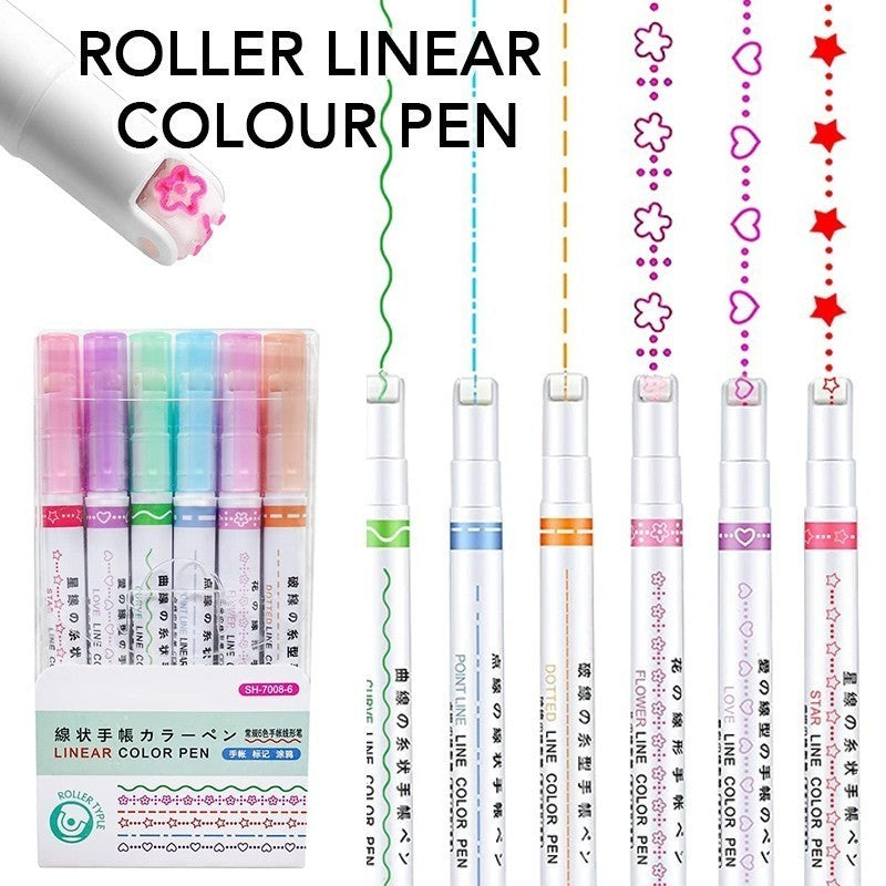 Roller Linear Colour Pen Pattern Curve Text Highlighter Marker Planner Journaling
