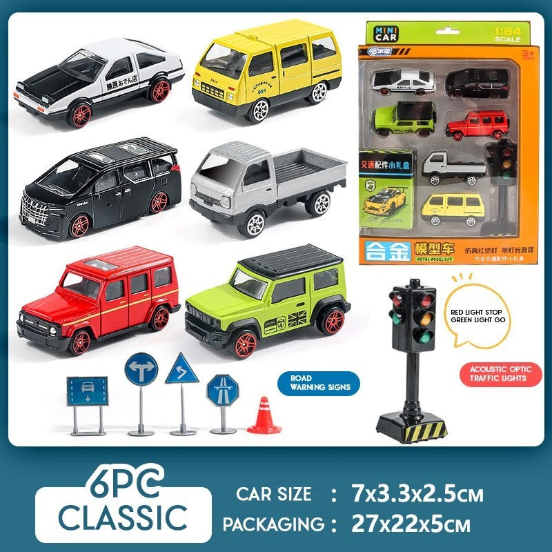 6pc Toys Cars with Traffic Lights Road Safety Signs