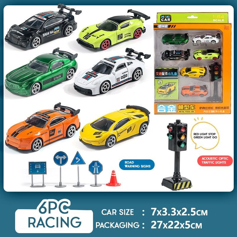 6pc Toys Cars with Traffic Lights Road Safety Signs