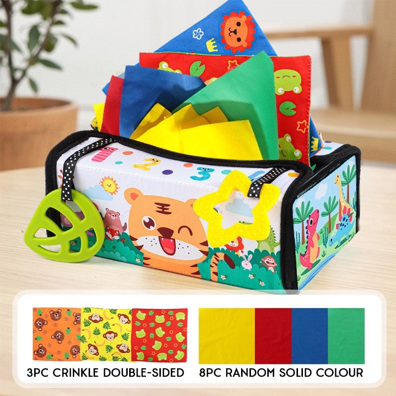 Tiger Teether Sensory Pull Scarf Tissue Box Toy