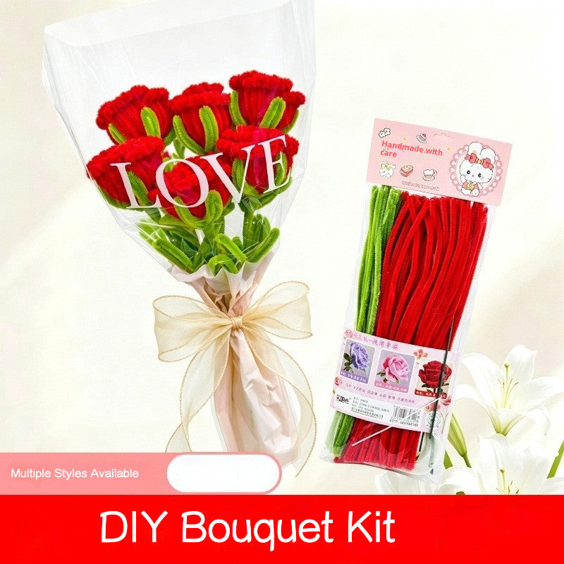 DIY Bouquet Flower Crafts Chenille Stems Fuzzy Wire Handicraft Pipe Cleaner Stick