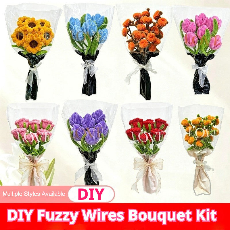 DIY Bouquet Flower Crafts Chenille Stems Fuzzy Wire Handicraft Pipe Cleaner Stick