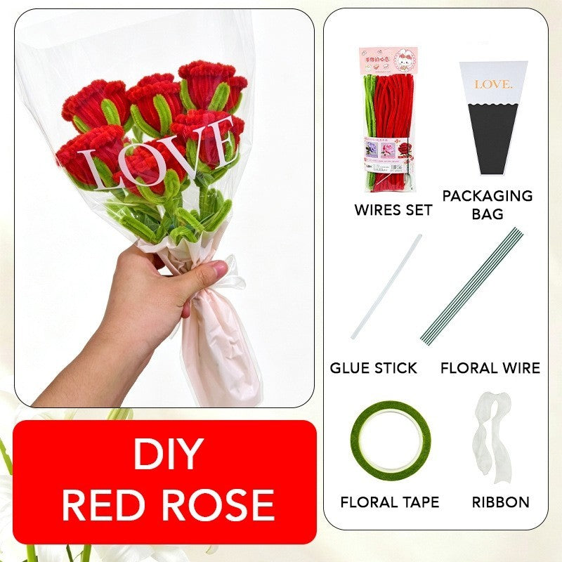 DIY Bouquet Flower Crafts Chenille Stems Fuzzy Wire Handicraft Pipe Cleaner Stick