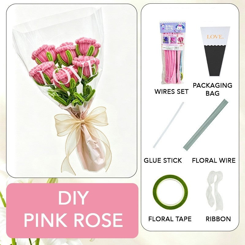 DIY Bouquet Flower Crafts Chenille Stems Fuzzy Wire Handicraft Pipe Cleaner Stick