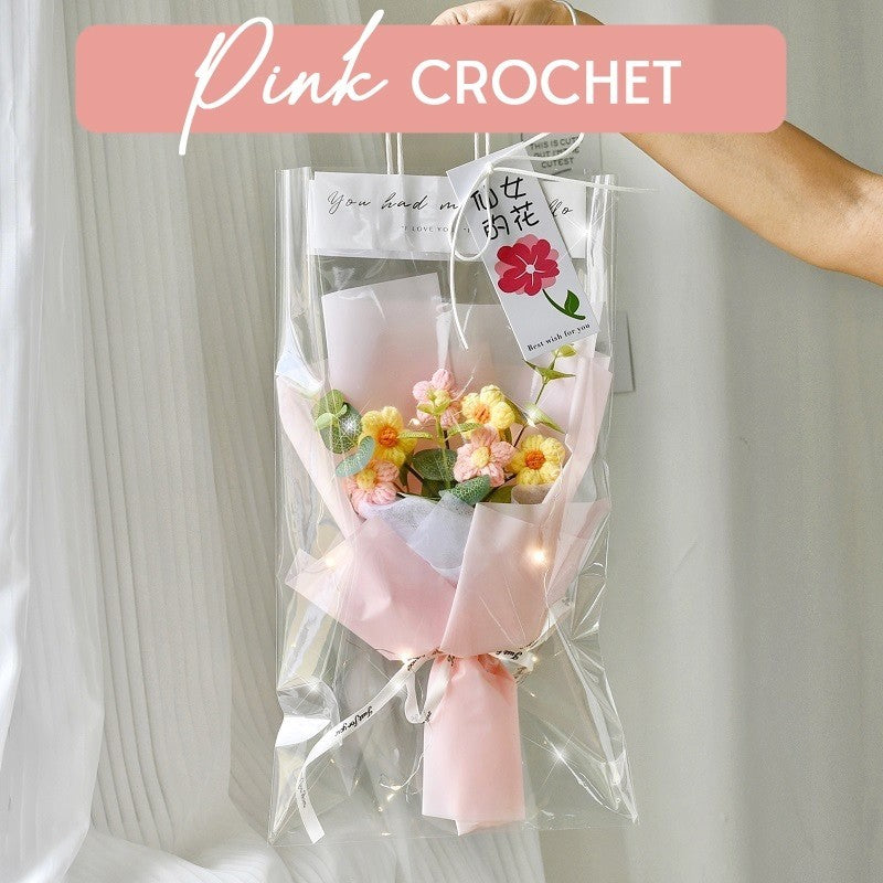Knitted Crochet Flower Bouquet Gift with Tote Bag