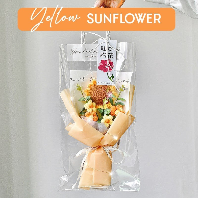 Knitted Crochet Flower Bouquet Gift with Tote Bag
