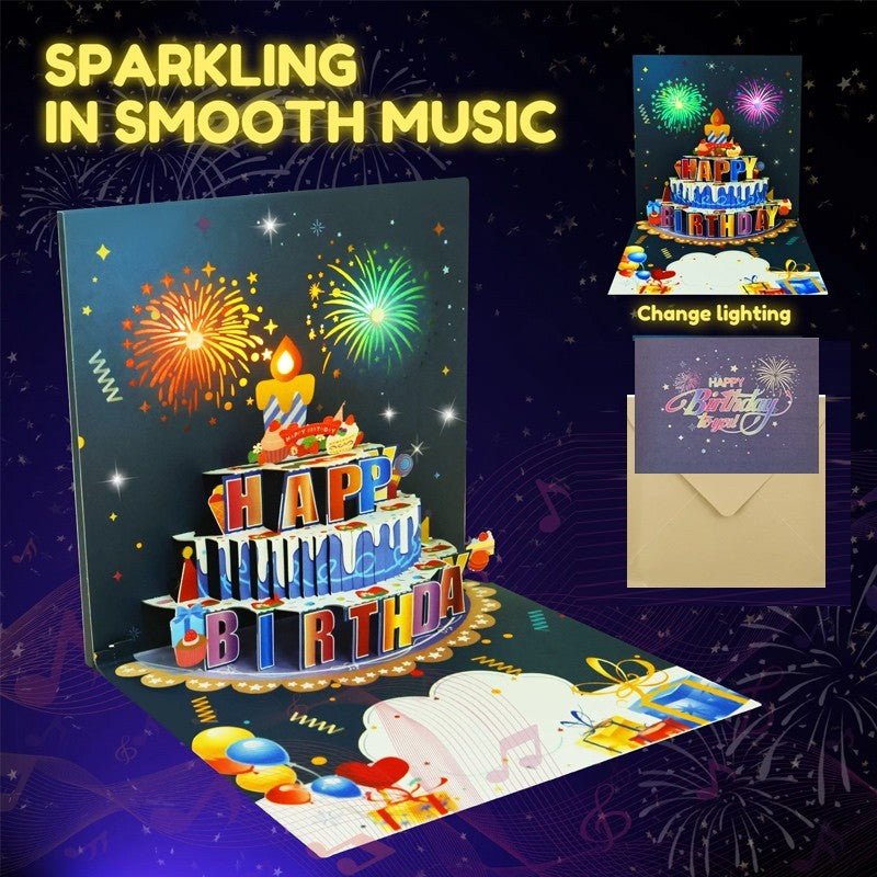 3D Pop Up Fireworks Happy Birthday Greeting Card