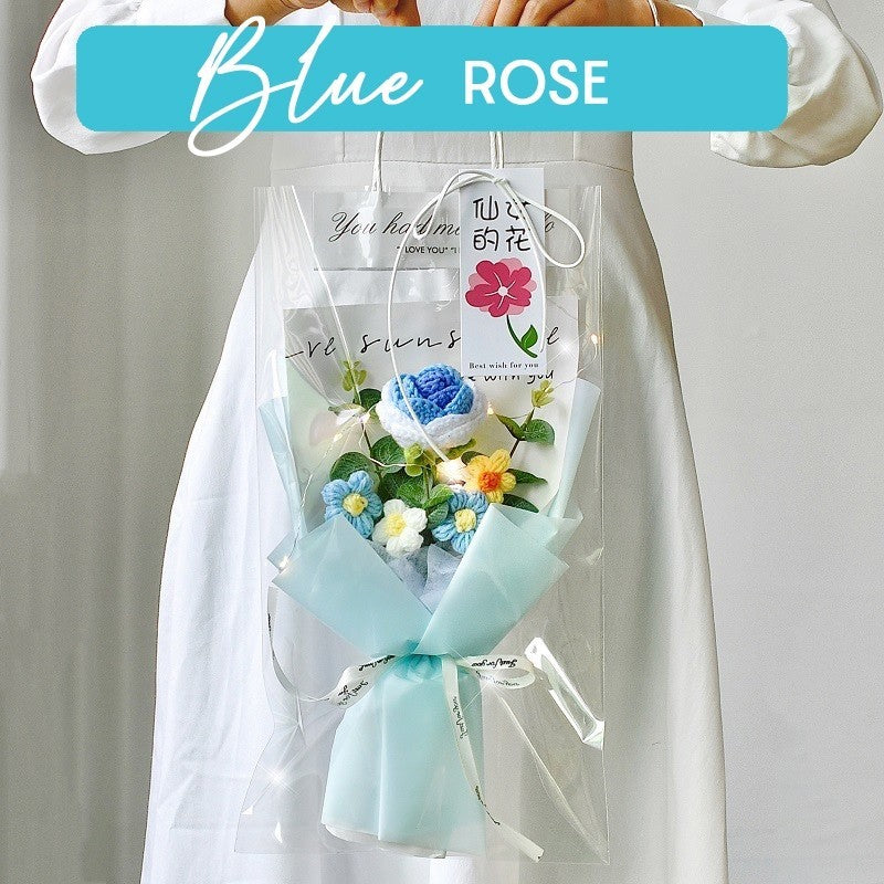 Knitted Crochet Flower Bouquet Gift with Tote Bag