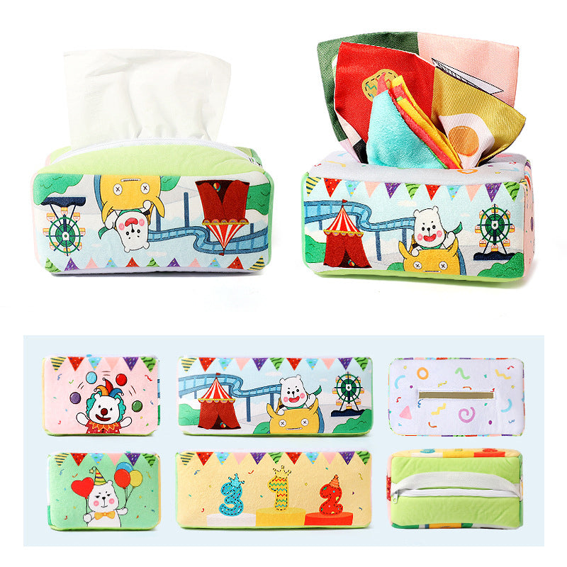 Bus Sensory Scarf Tissue Baby Toddler Montessori Pull Toy