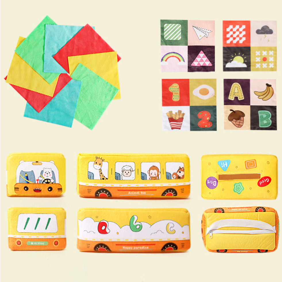 Bus Sensory Scarf Tissue Baby Toddler Montessori Pull Toy