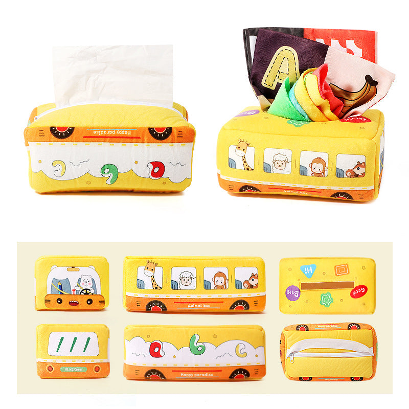 Bus Sensory Scarf Tissue Baby Toddler Montessori Pull Toy