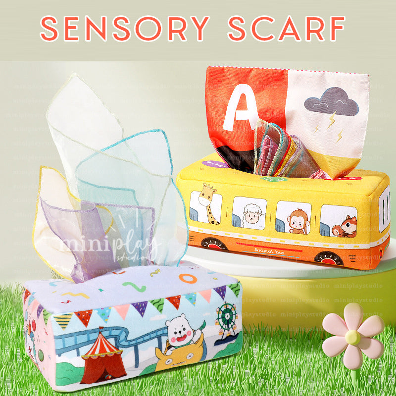 Bus Sensory Scarf Tissue Baby Toddler Montessori Pull Toy