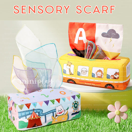 Bus Sensory Scarf Tissue Baby Toddler Montessori Pull Toy