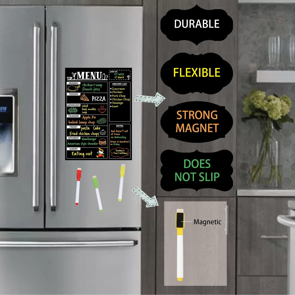 Black Menu Plan Fridge Magnet