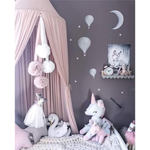 Grey Bed Canopy Baby Nursery Kids Room Decor