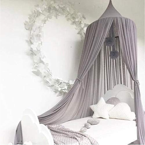 Grey Bed Canopy Baby Nursery Kids Room Decor