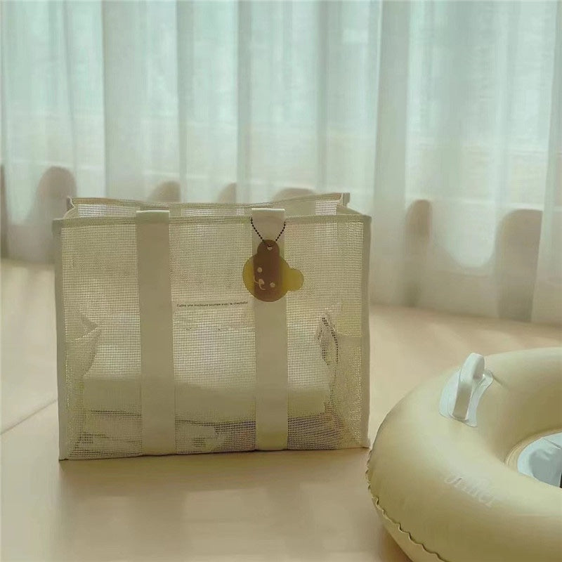 Beige Mesh Shoulder Tote Bag