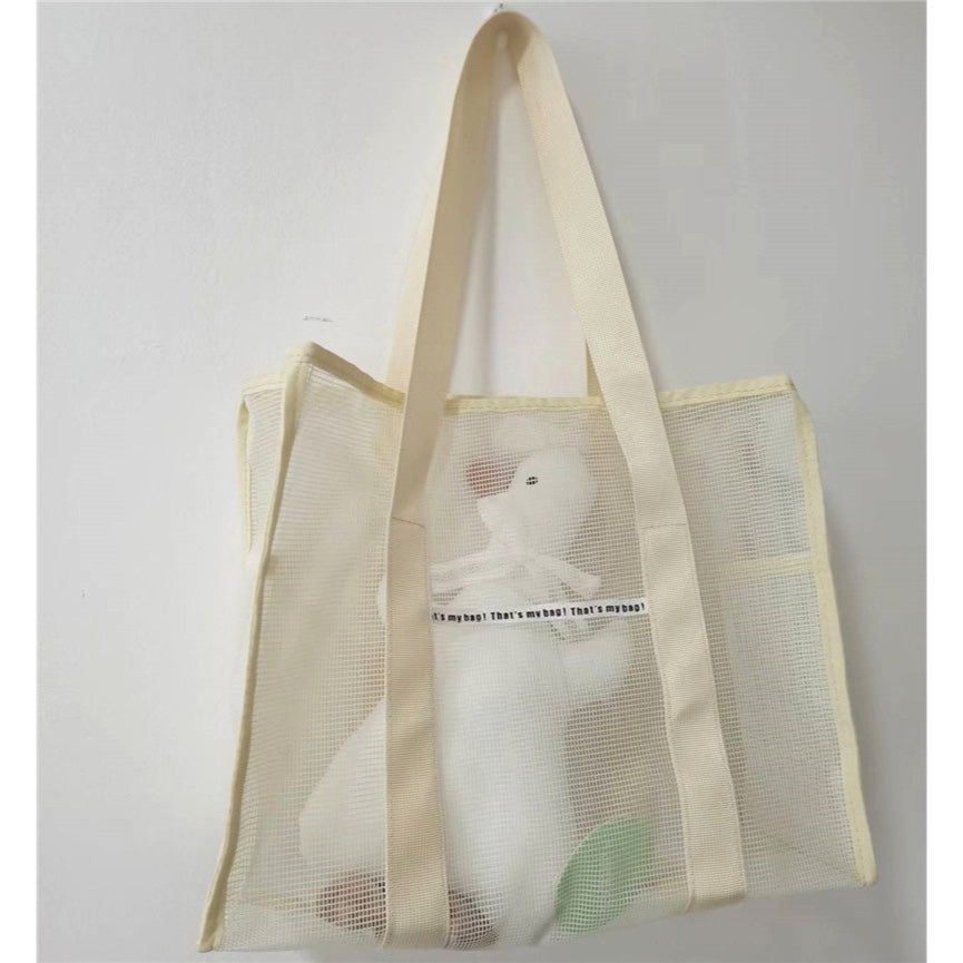 Beige Mesh Shoulder Tote Bag