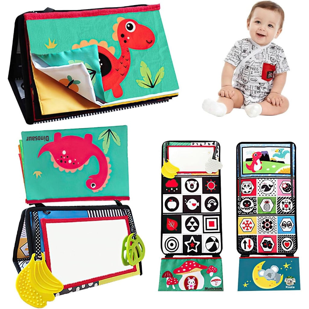 Foldable Sensory Soft Cloth Books Mirror Teether
