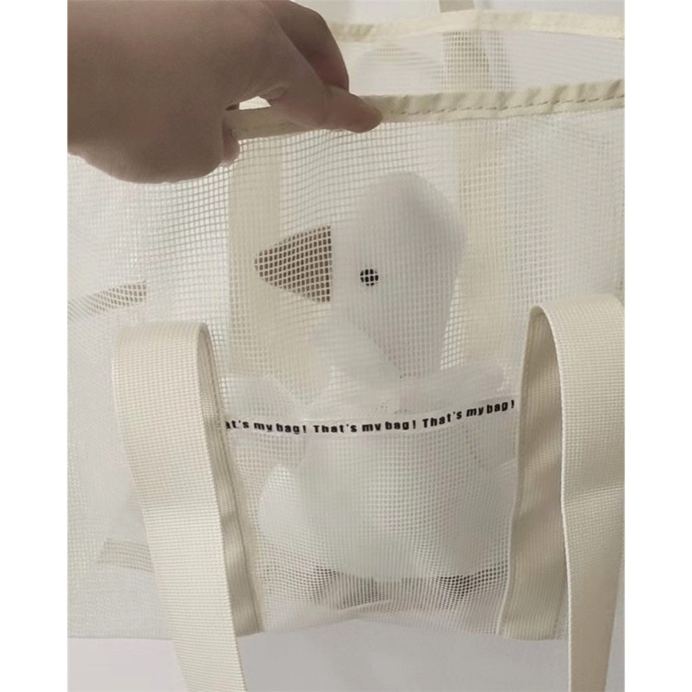 Beige Mesh Shoulder Tote Bag