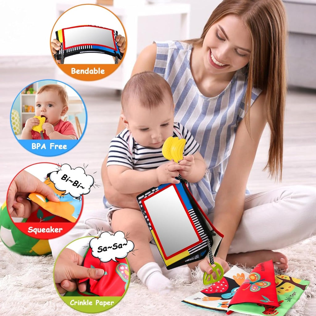 Foldable Sensory Soft Cloth Books Mirror Teether