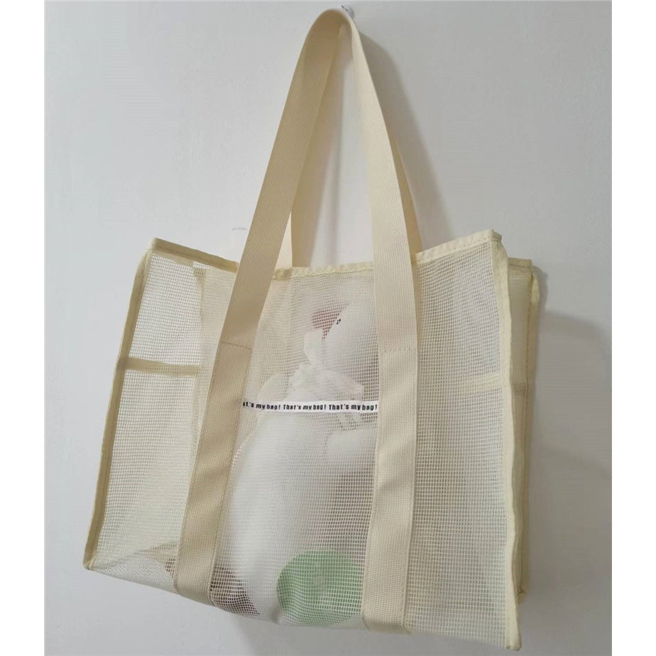 Beige Mesh Shoulder Tote Bag