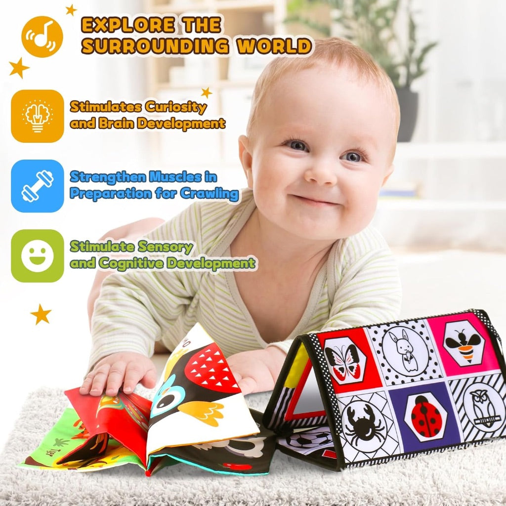 Foldable Sensory Soft Cloth Books Mirror Teether