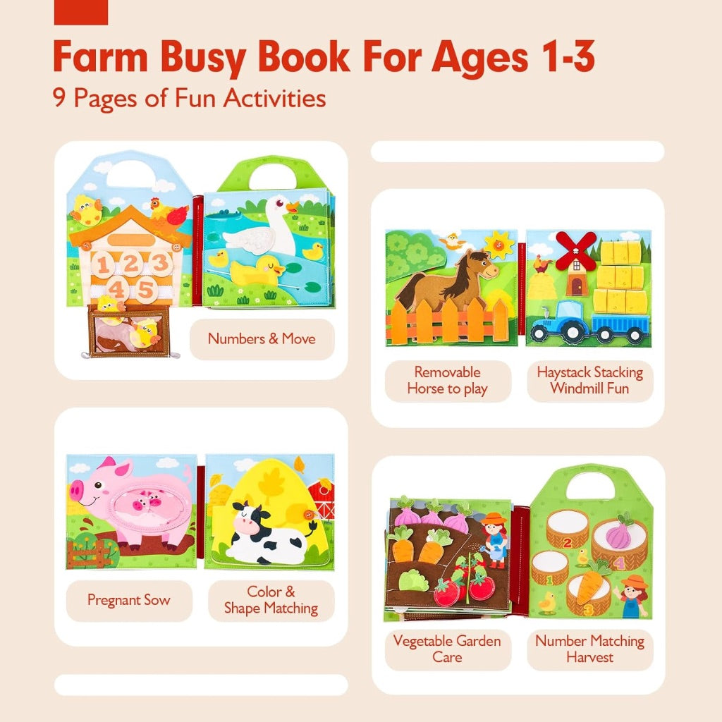 3D Felt Farm Animals Quiet Busy Board Book