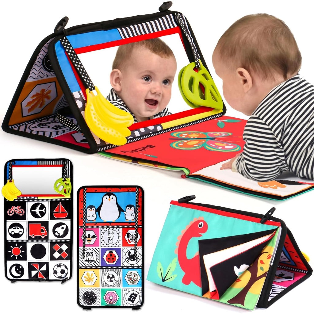 Foldable Sensory Soft Cloth Books Mirror Teether
