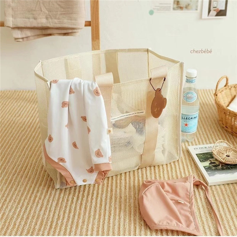 Beige Mesh Shoulder Tote Bag