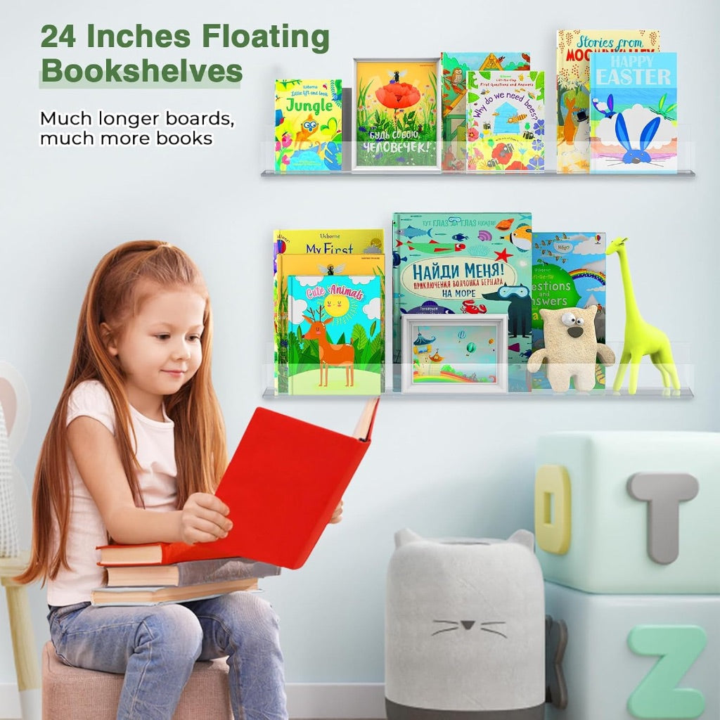 Acrylic Book Display Shelf No Drilling Floating Bookshelf