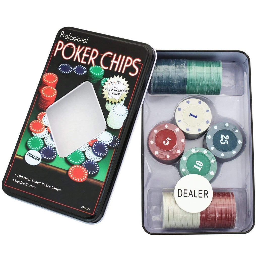 100pc Poker Chips Tin Box