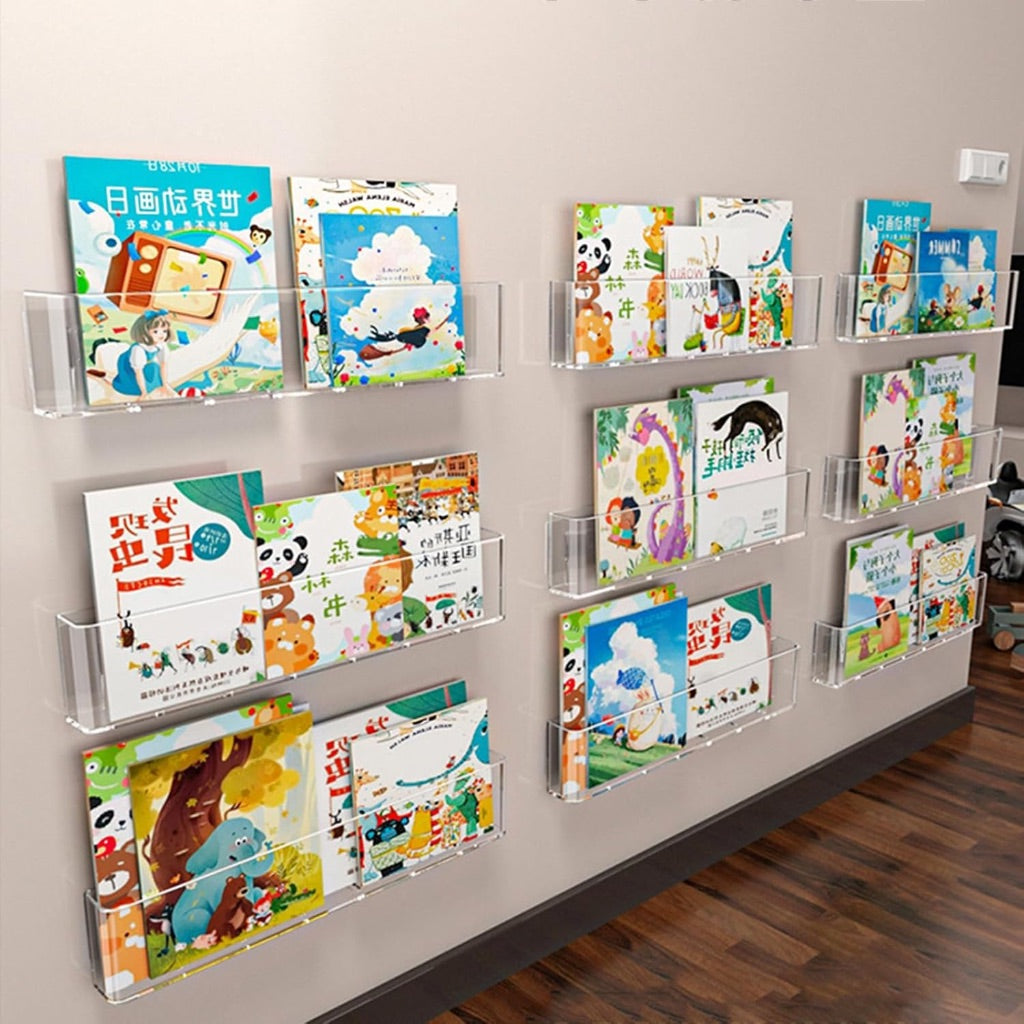Acrylic Book Display Shelf No Drilling Floating Bookshelf