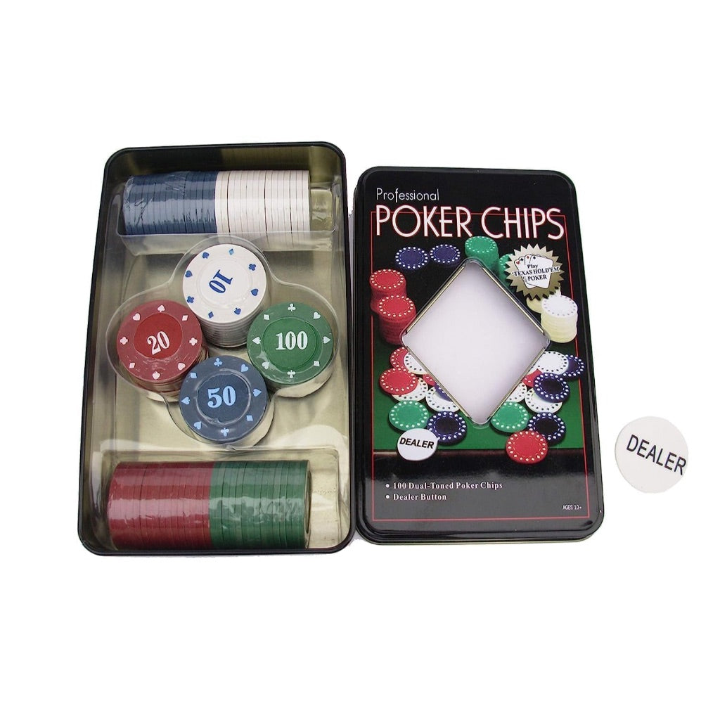 100pc Poker Chips Tin Box