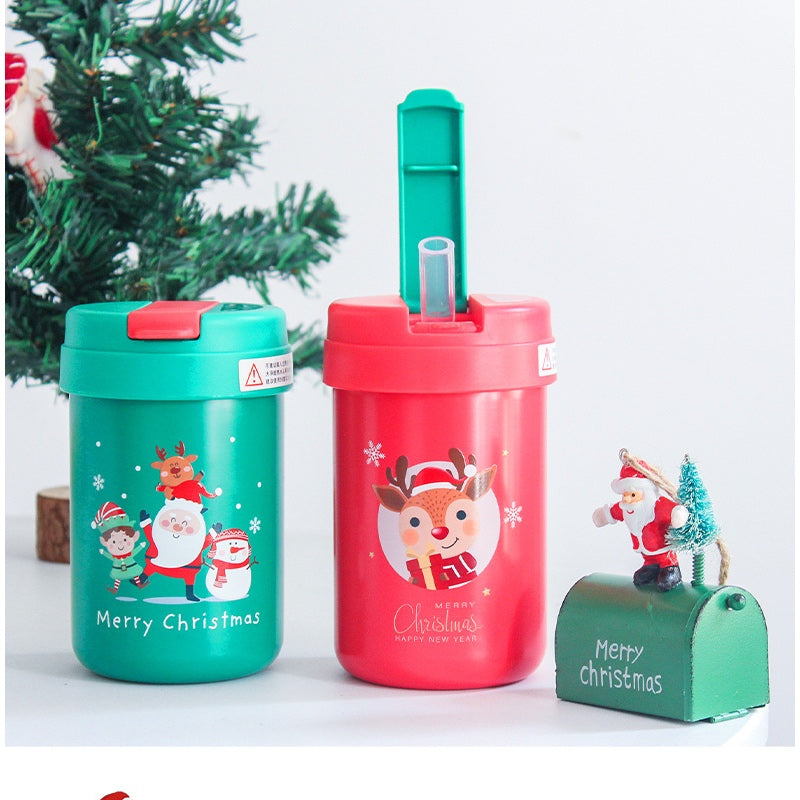 Red Reindeer Thermal Straw Cup