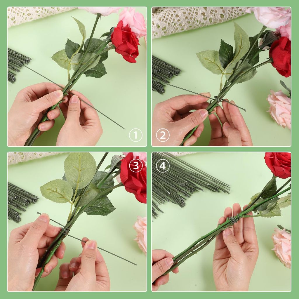 Green Floral Wire Stems Artificial Flower Making DIY Craft Crochet Bouquet Making