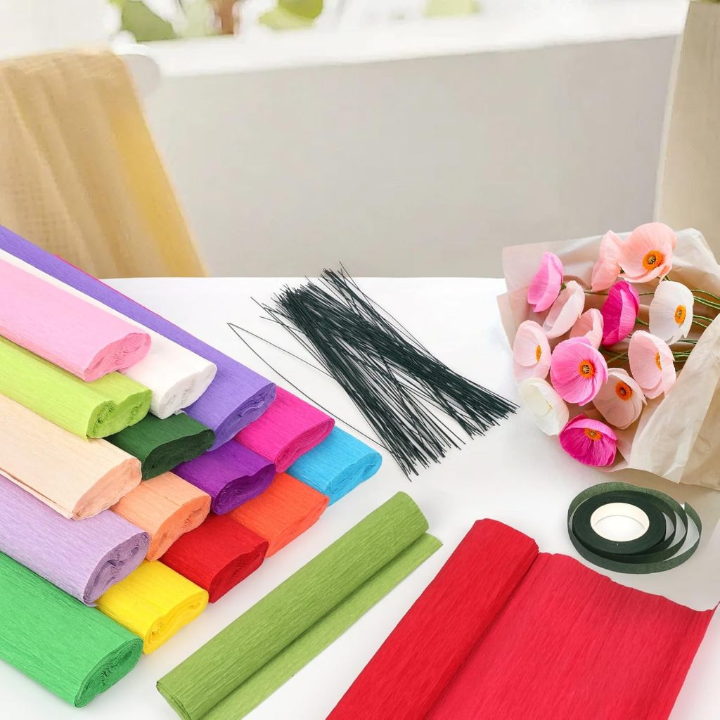 10pc Crepe Tassel Paper Colour Crinkled Flower Making DIY Art Craft