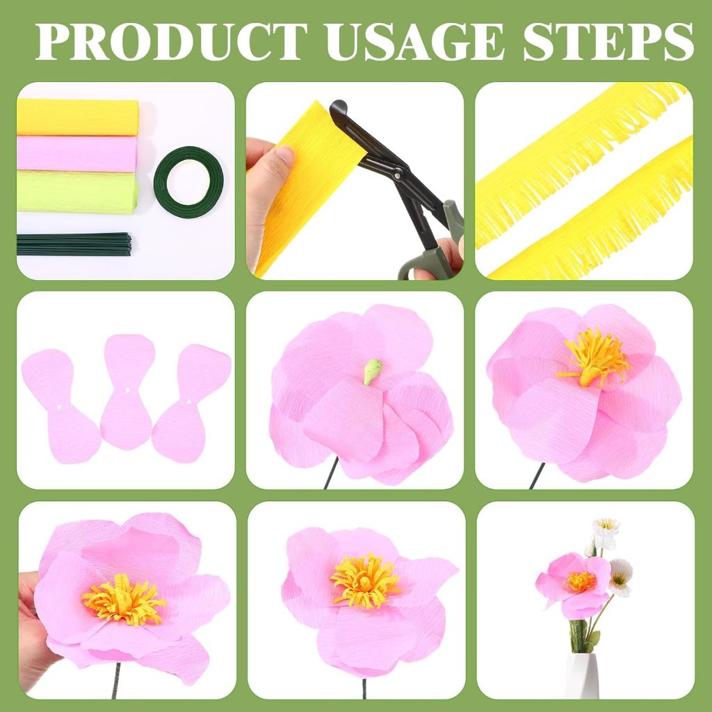 10pc Crepe Tassel Paper Colour Crinkled Flower Making DIY Art Craft