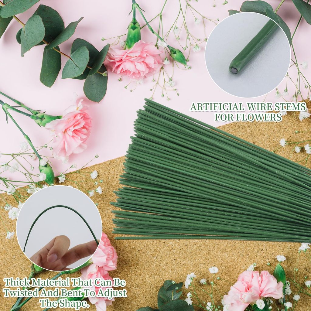 Green Floral Wire Stems Artificial Flower Making DIY Craft Crochet Bouquet Making