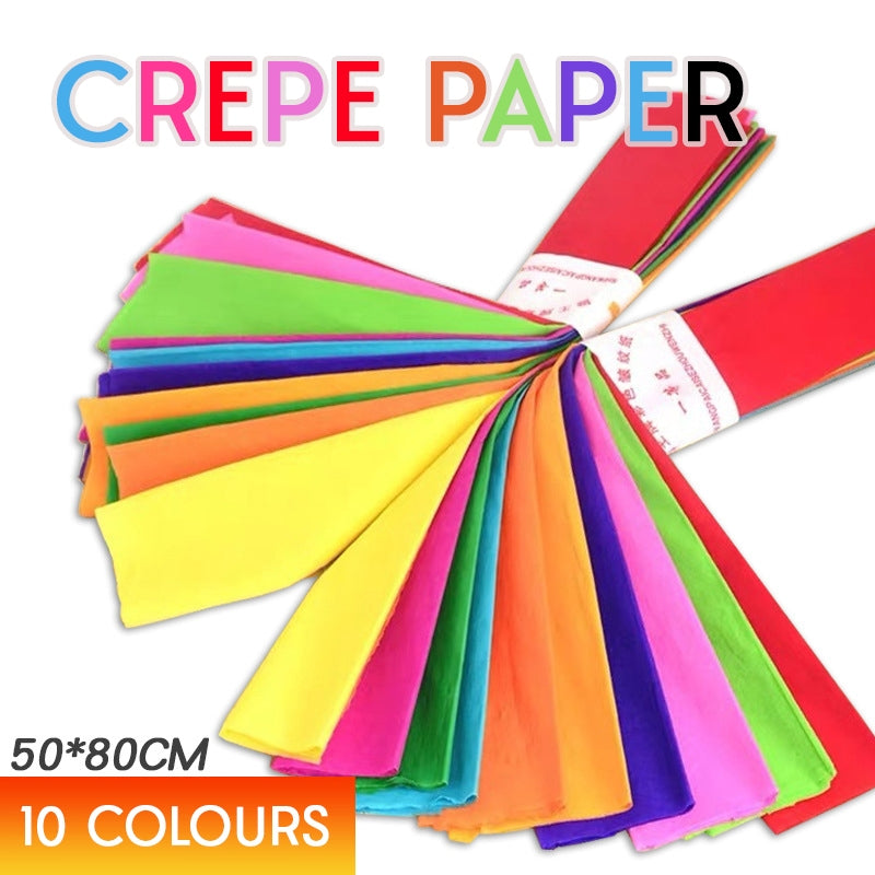 10pc Crepe Tassel Paper Colour Crinkled Flower Making DIY Art Craft