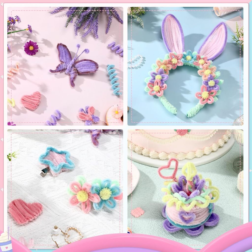 Chenille Stems Macaron Pipe Cleaners Fuzzy Wire Sticks Creative DIY Flower Crafts