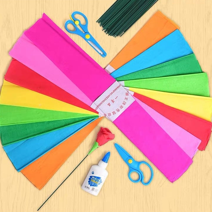 10pc Crepe Tassel Paper Colour Crinkled Flower Making DIY Art Craft