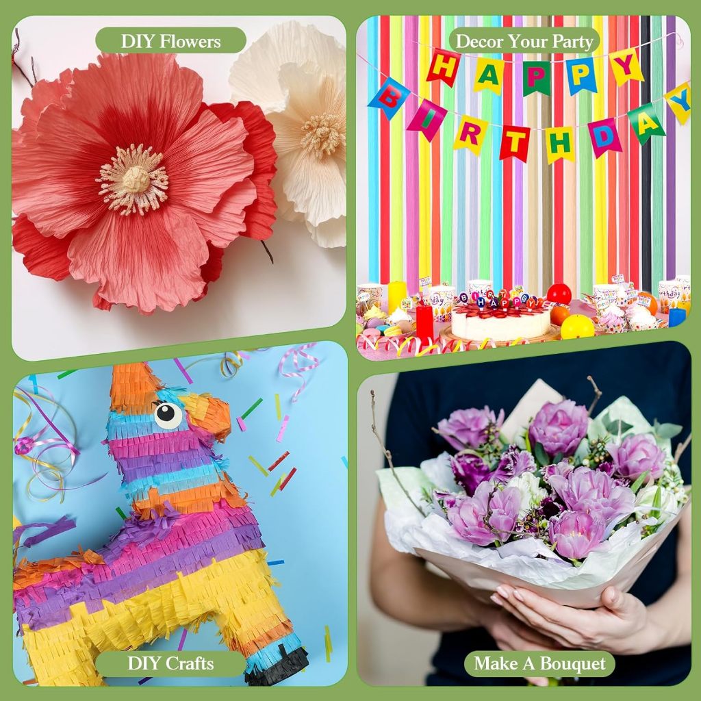 10pc Crepe Tassel Paper Colour Crinkled Flower Making DIY Art Craft