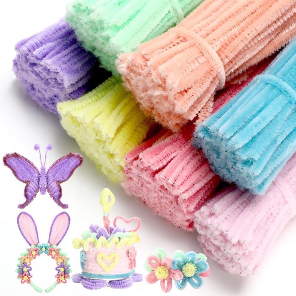 Chenille Stems Macaron Pipe Cleaners Fuzzy Wire Sticks Creative DIY Flower Crafts