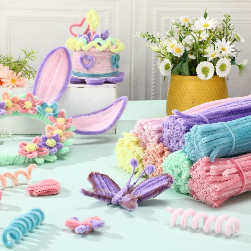 Chenille Stems Macaron Pipe Cleaners Fuzzy Wire Sticks Creative DIY Flower Crafts