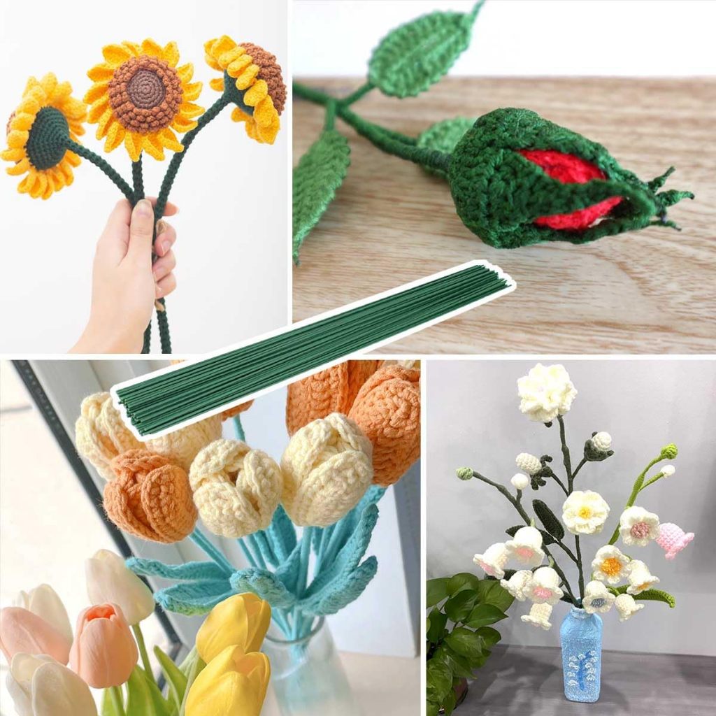 Green Floral Wire Stems Artificial Flower Making DIY Craft Crochet Bouquet Making